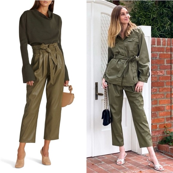 WHITNEY PORT Faux Leather Pants 90s Paperbag Waist High Rise Pleated Trousers 6 - Picture 1 of 6